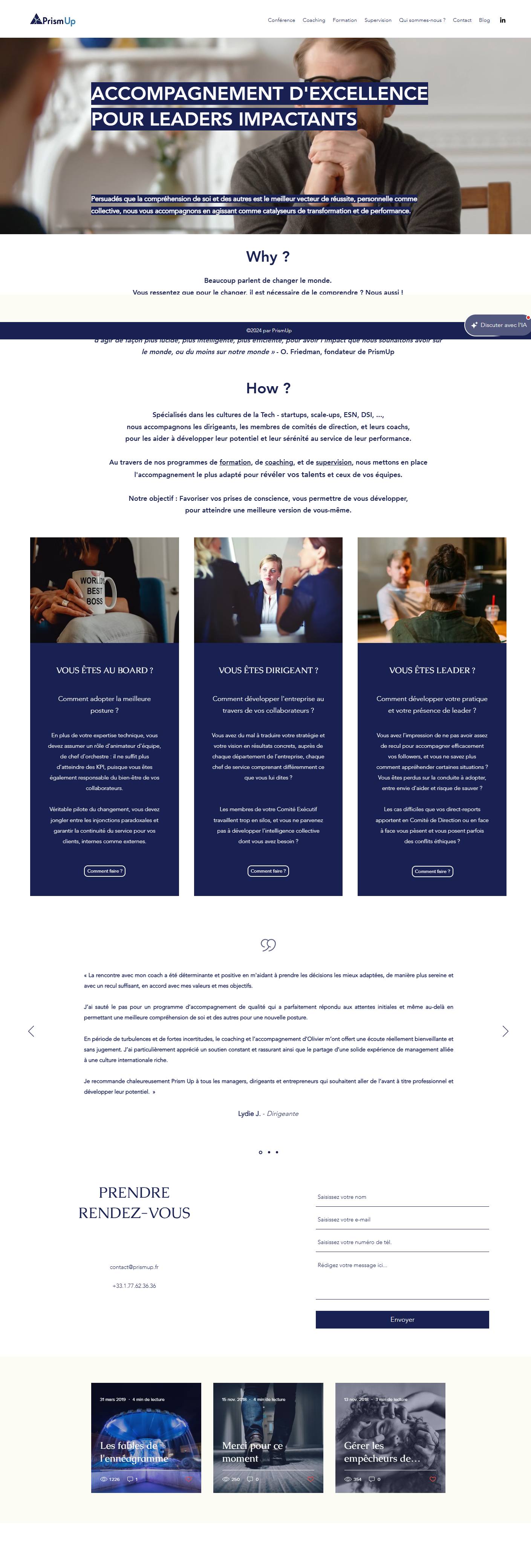 Le site de Prismup Coaching en une vue, ancienne version.